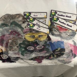 Halloween Mardi Gras Feather Masks Lot and more